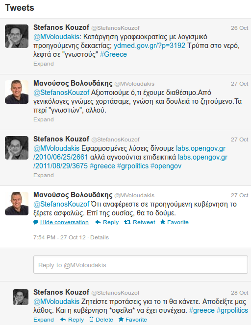 Συνομιλία με τον Μανούσο Βολουδάκη στο Twitter 